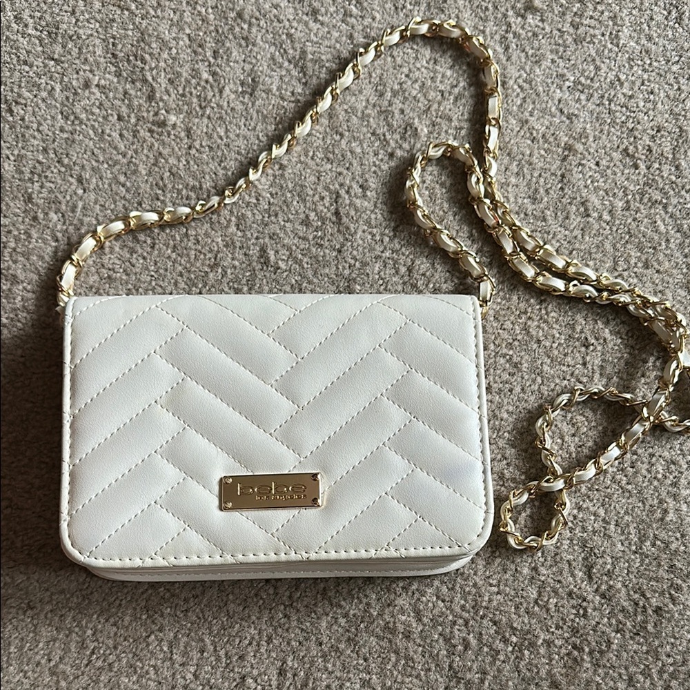 Bebe White Quilted Crossbody Bag